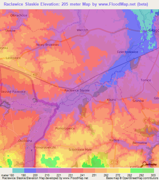 Raclawice Slaskie,Poland Elevation Map