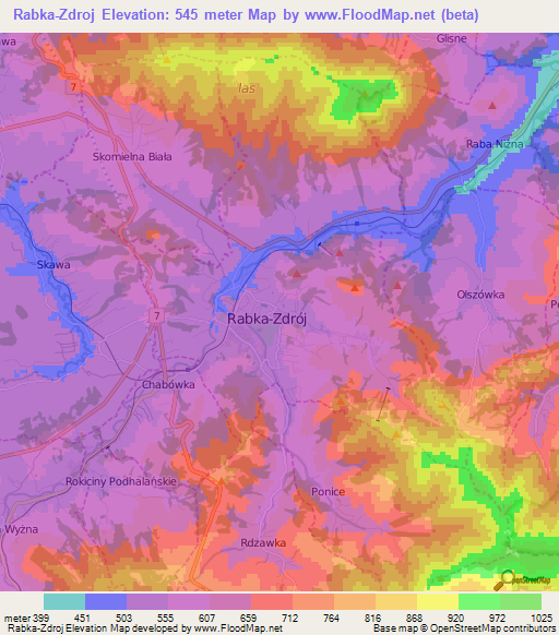 Rabka-Zdroj,Poland Elevation Map