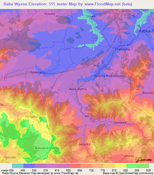 Raba Wyzna,Poland Elevation Map