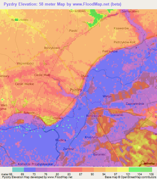 Pyzdry,Poland Elevation Map