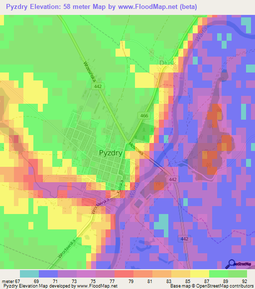 Pyzdry,Poland Elevation Map