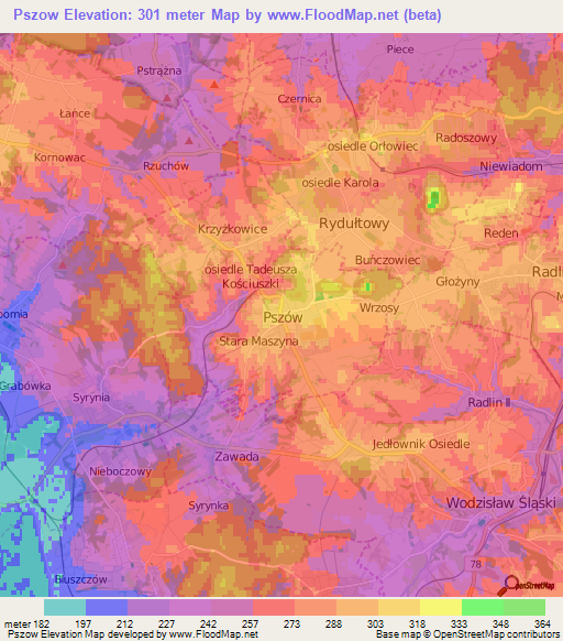 Pszow,Poland Elevation Map