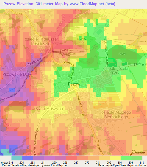 Pszow,Poland Elevation Map