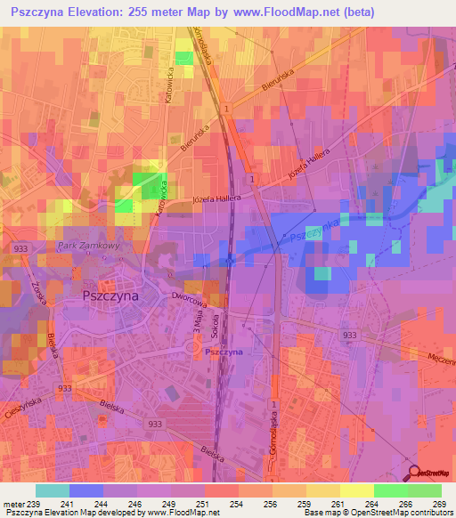 Pszczyna,Poland Elevation Map