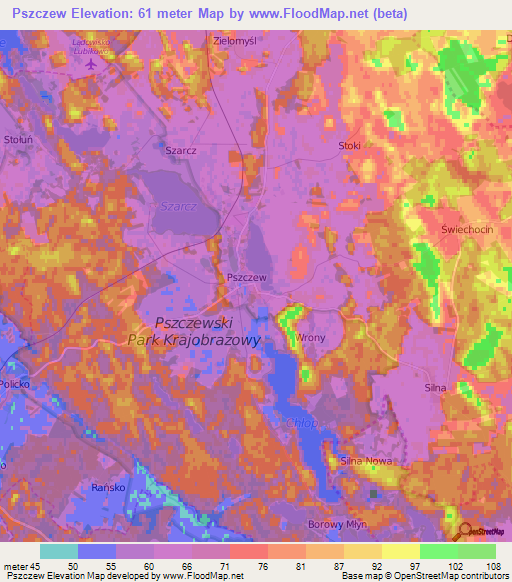Pszczew,Poland Elevation Map