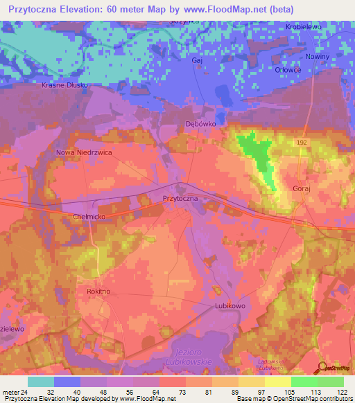 Przytoczna,Poland Elevation Map