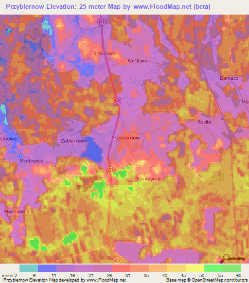 Przybiernow,Poland Elevation Map