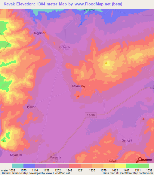 Kavak,Turkey Elevation Map