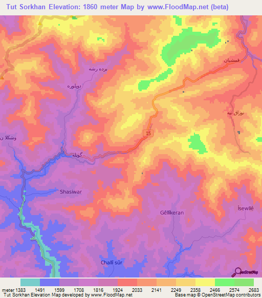 Tut Sorkhan,Iran Elevation Map