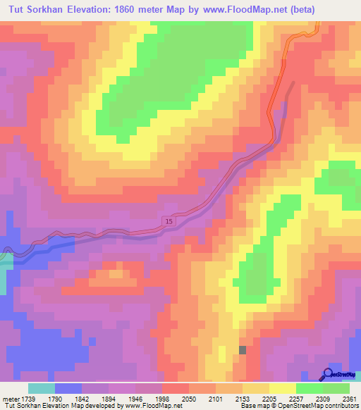 Tut Sorkhan,Iran Elevation Map