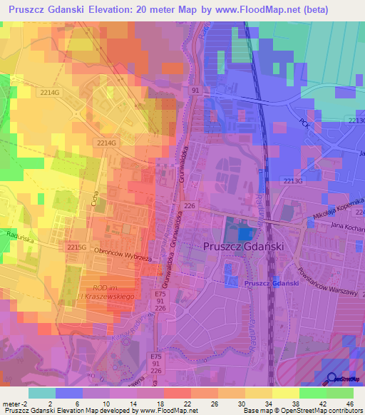 Pruszcz Gdanski,Poland Elevation Map