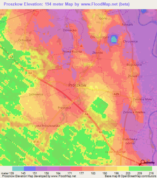 Proszkow,Poland Elevation Map