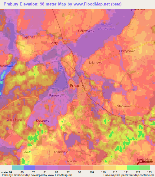 Prabuty,Poland Elevation Map