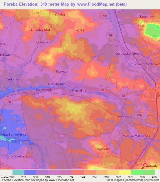 Poreba,Poland Elevation Map