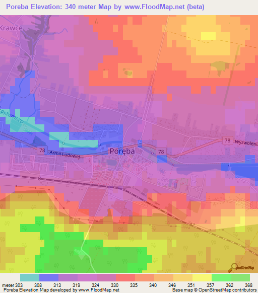 Poreba,Poland Elevation Map