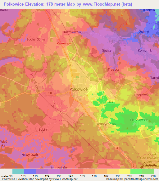 Polkowice,Poland Elevation Map