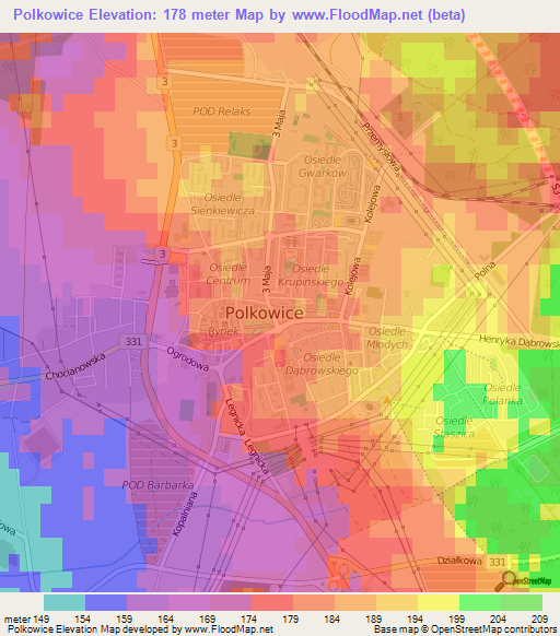 Polkowice,Poland Elevation Map