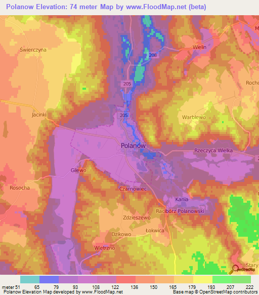 Polanow,Poland Elevation Map