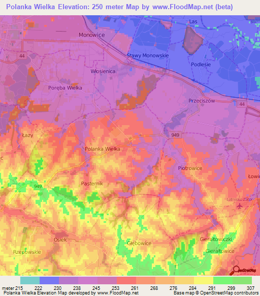 Polanka Wielka,Poland Elevation Map