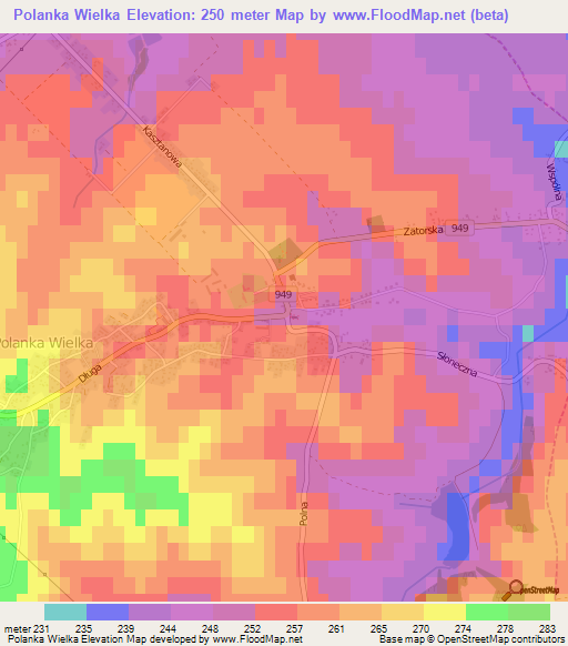 Polanka Wielka,Poland Elevation Map