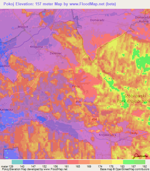 Pokoj,Poland Elevation Map