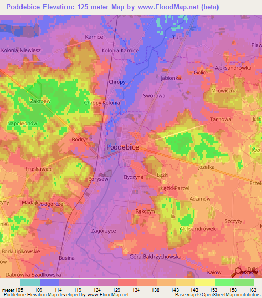 Poddebice,Poland Elevation Map