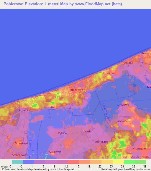 Pobierowo,Poland Elevation Map