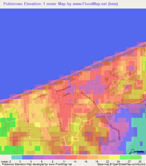 Pobierowo,Poland Elevation Map