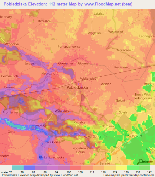 Pobiedziska,Poland Elevation Map