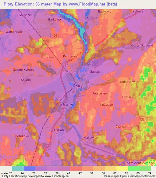 Ploty,Poland Elevation Map