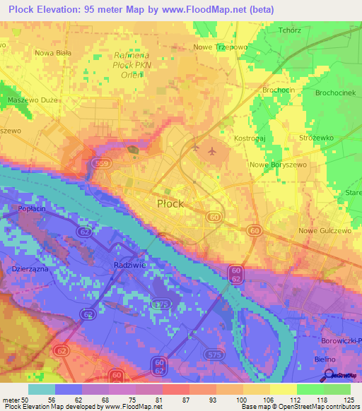 Plock,Poland Elevation Map