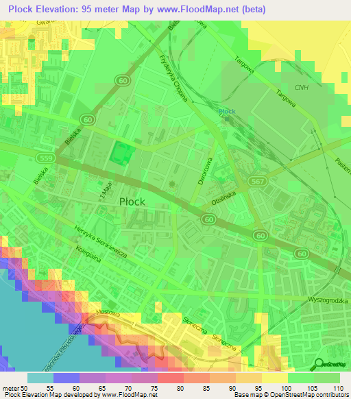 Plock,Poland Elevation Map