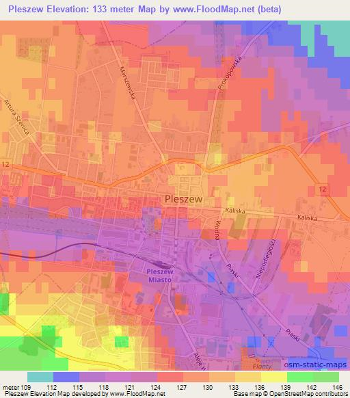 Pleszew,Poland Elevation Map