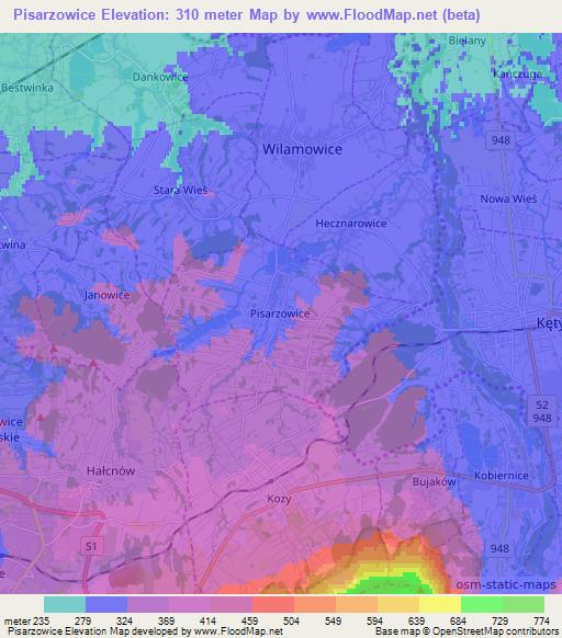 Pisarzowice,Poland Elevation Map