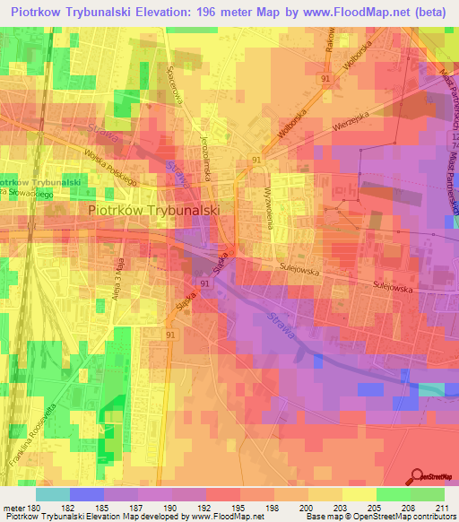 Piotrkow Trybunalski,Poland Elevation Map