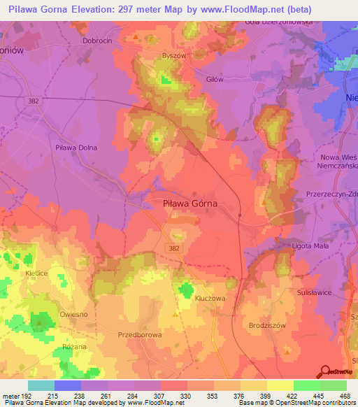 Pilawa Gorna,Poland Elevation Map