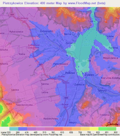 Pietrzykowice,Poland Elevation Map
