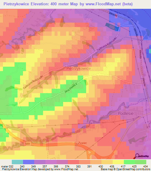 Pietrzykowice,Poland Elevation Map
