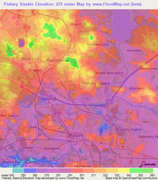 Piekary Slaskie,Poland Elevation Map