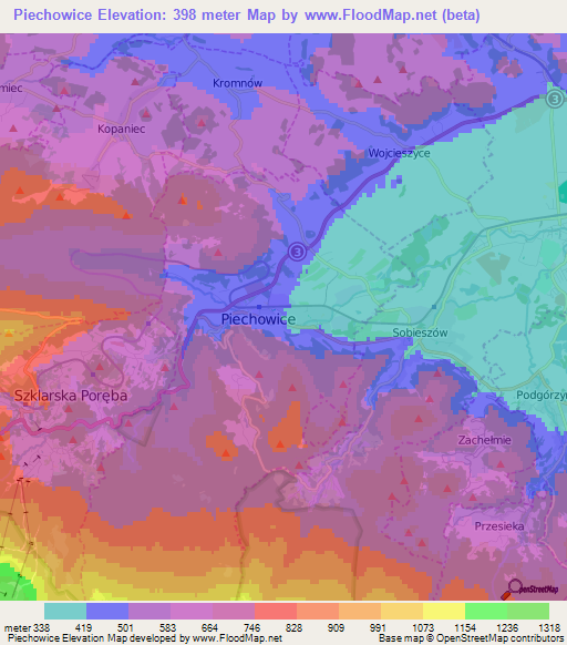 Piechowice,Poland Elevation Map