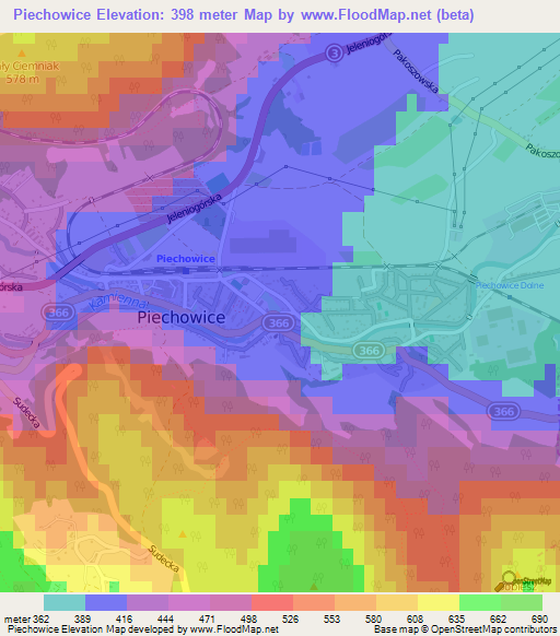 Piechowice,Poland Elevation Map