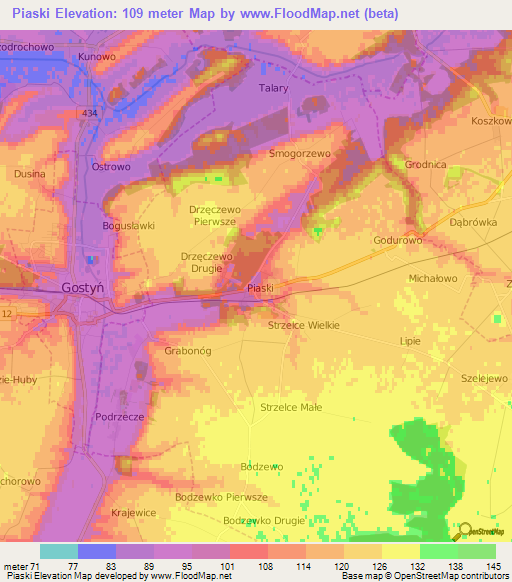 Piaski,Poland Elevation Map