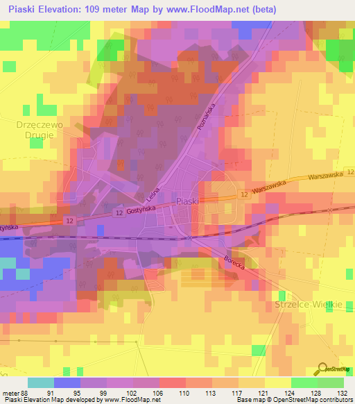 Piaski,Poland Elevation Map