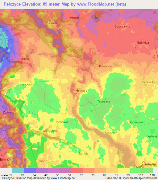 Pelczyce,Poland Elevation Map