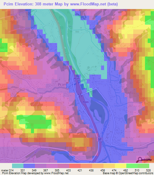 Pcim,Poland Elevation Map