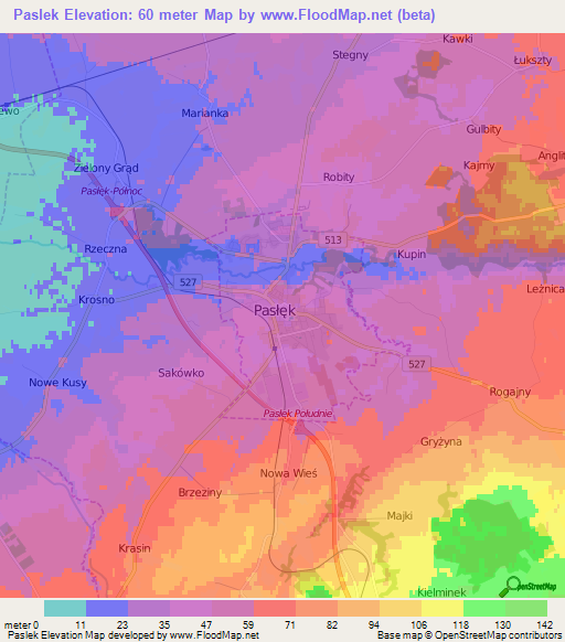 Paslek,Poland Elevation Map