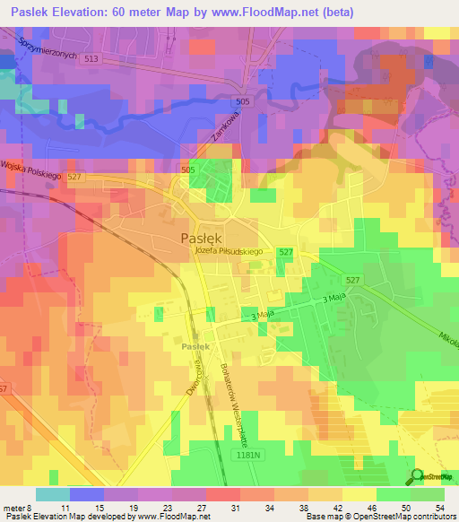 Paslek,Poland Elevation Map