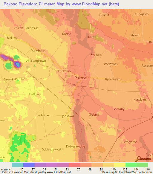Pakosc,Poland Elevation Map