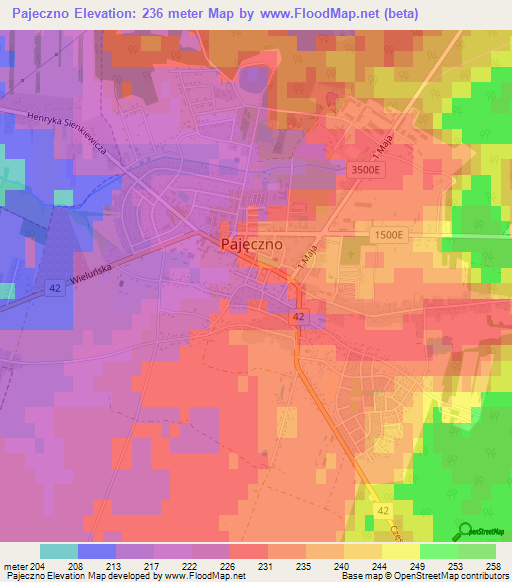 Pajeczno,Poland Elevation Map