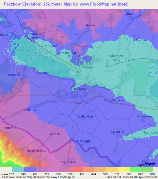 Paczkow,Poland Elevation Map